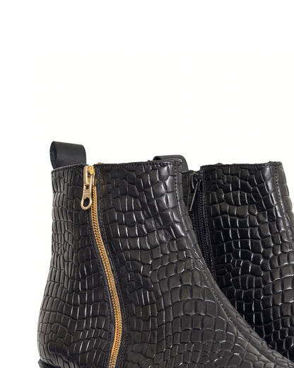 Romano Crocodile-Embossed Zip Chelsea Boots in Midnight Black by Martin Germont, alternate angle