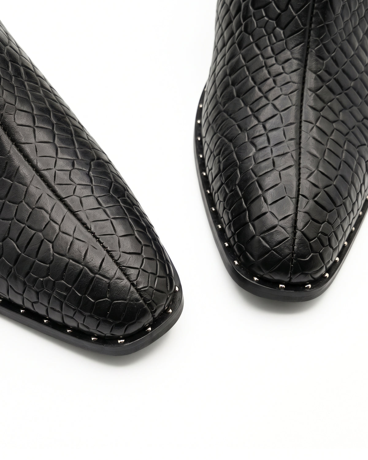 Romano Crocodile-Embossed Zip Chelsea Boots in Midnight Black by Martin Germont, upper and toe detail