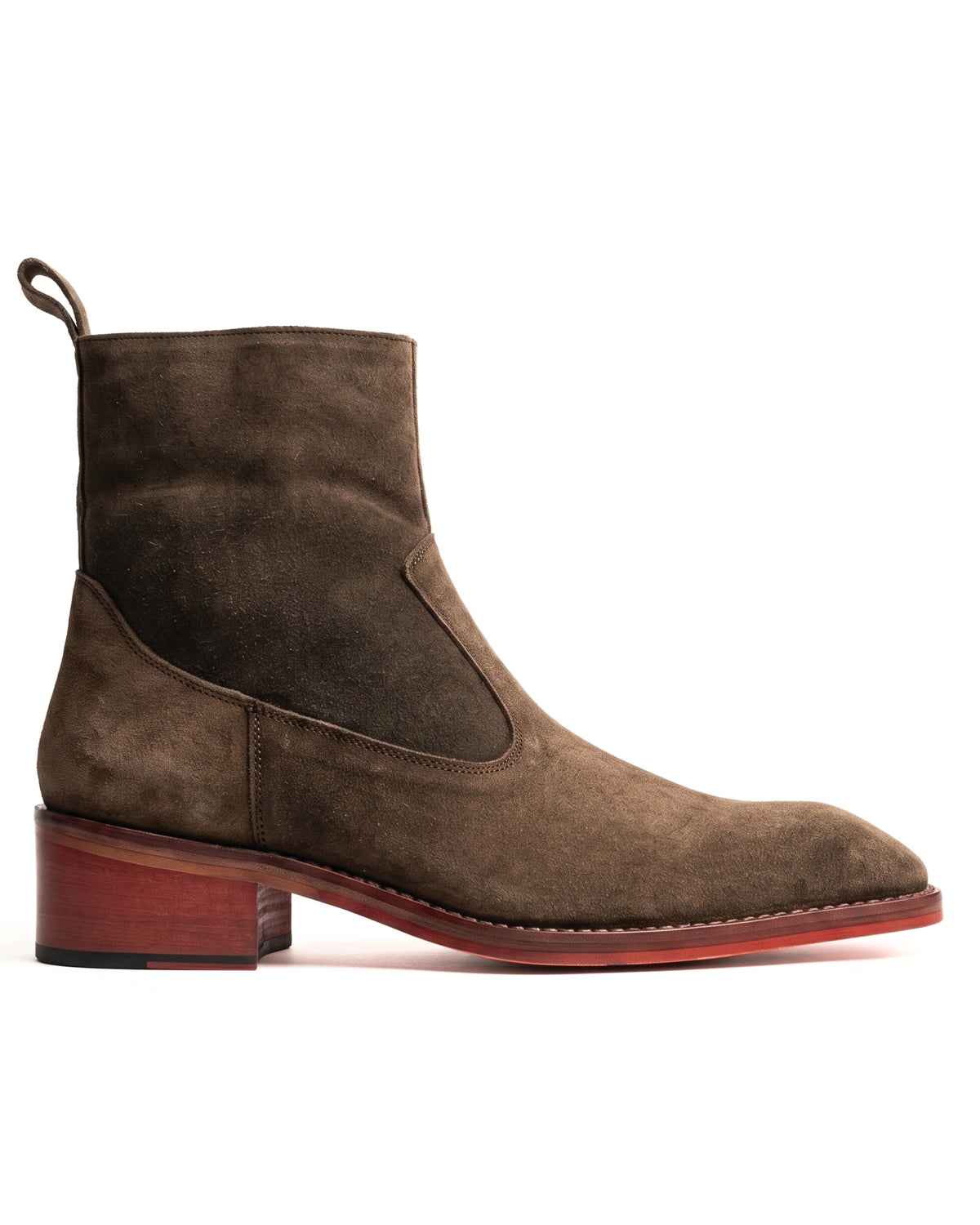 Santino Suede Chelsea Boots in Espresso Brown by Martin Germont, side profile