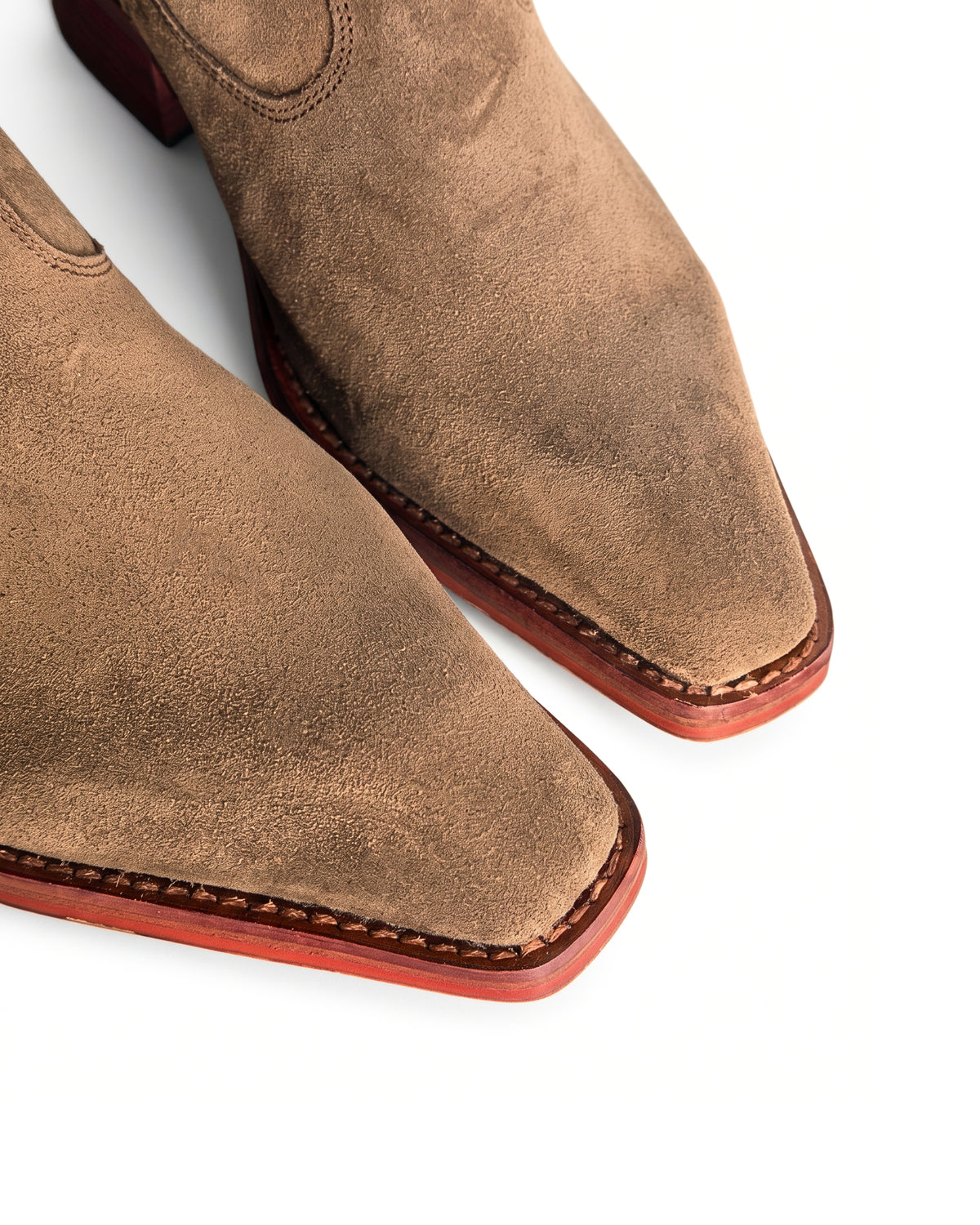 Santino Suede Chelsea Boots in Espresso Brown by Martin Germont, upper and toe detail