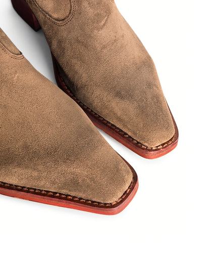 Santino Suede Chelsea Boots in Espresso Brown by Martin Germont, upper and toe detail