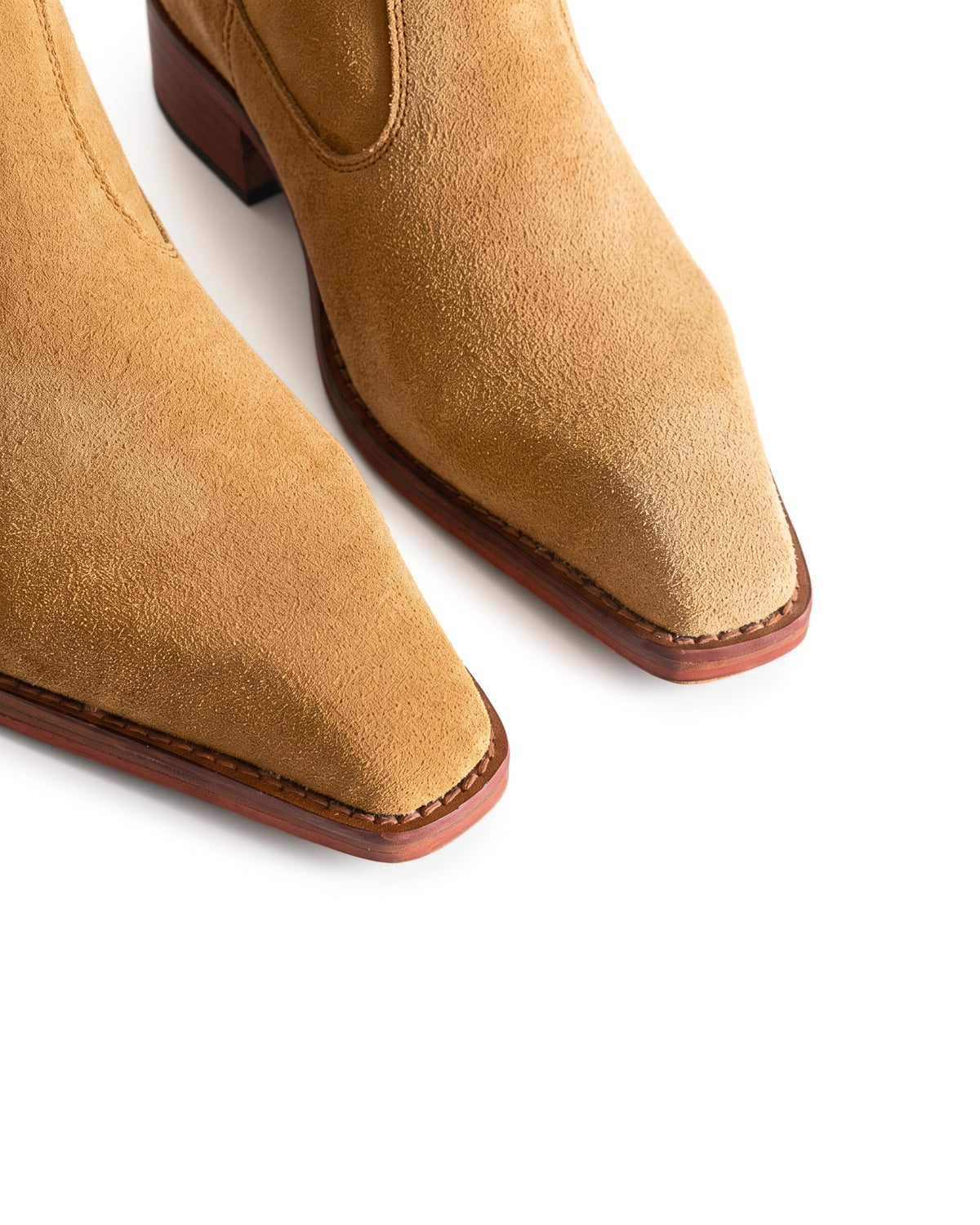 Santino Suede Chelsea Boots in Tuscan Tan by Martin Germont, upper and toe detail