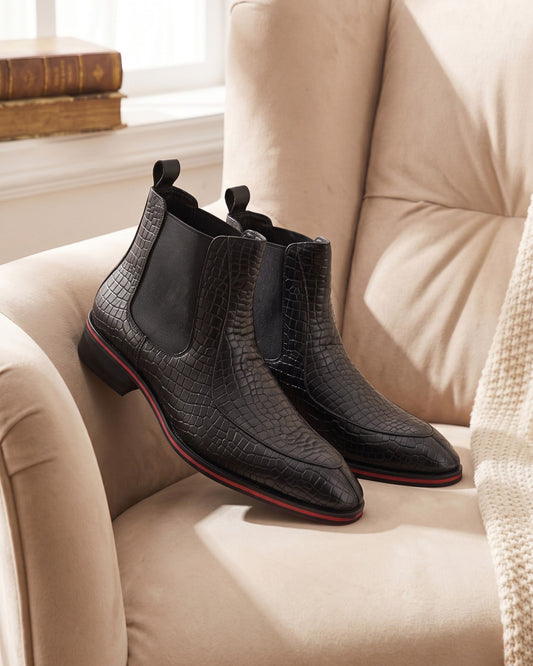Romano Crocodile-Embossed Chelsea Boots | Obsidian Black