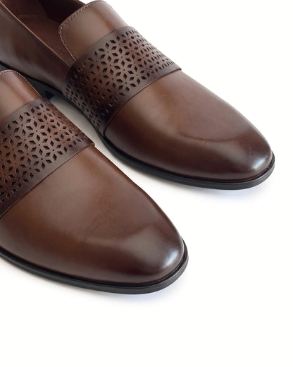 Varenna Perforated-Band Loafers | Cognac Brown