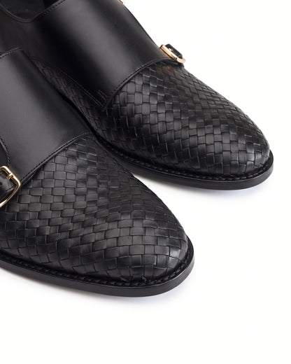Vittorio Woven-Effect Double-Buckle Loafers | Obsidian Black