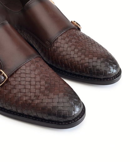 Vittorio Woven-Effect Double-Buckle Loafers | Espresso Brown