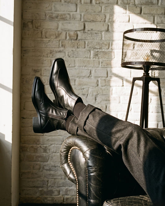 Massimo Cap-Toe Leather Chelsea Boots | Obsidian Black